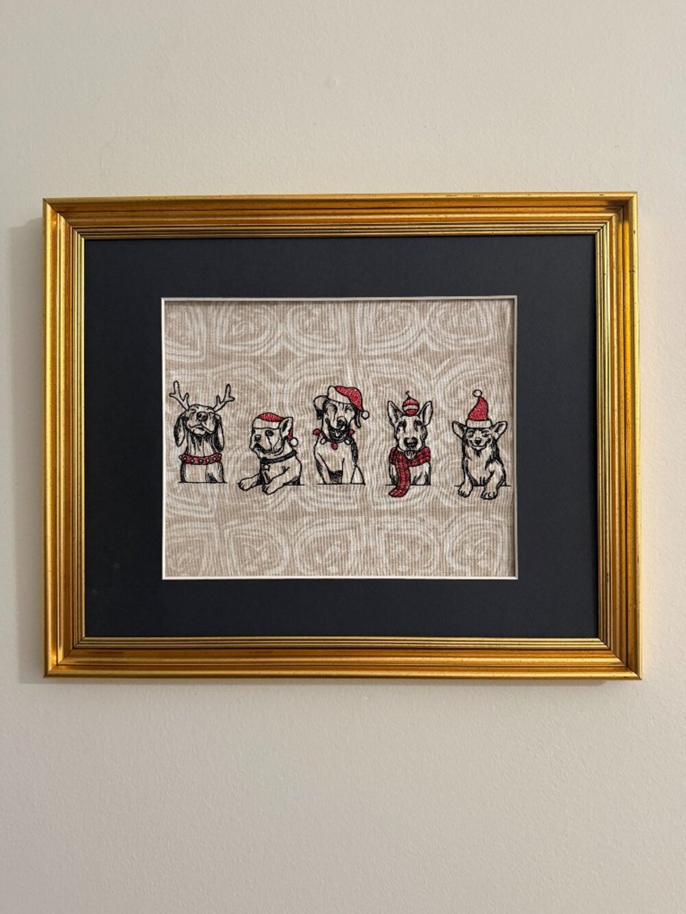 Homemade Holiday Dogs Framed Embroidery Art 11X14